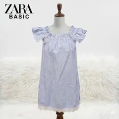 ZARA BASIC ザラ ストライプ フリルスリーブ ギャザーネック XS