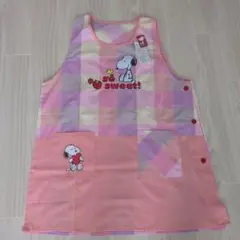 スヌーピー エプロン ピンク チェック柄♥️大きいサイズ♥️お値下げ♥️