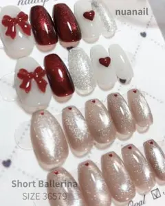 現品販売/2点セット/ネイルチップ/バレンタインネイル/ハートネイル/リボン