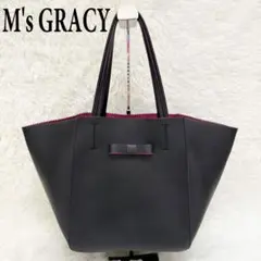 【極美品】M's GRACY トートバッグ　レザー　リボン　バイカラー　ブラックのサムネイル