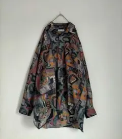 ヴィンテージ古着 総柄 カラフルな抽象模様の長袖シャツ 大きいサイズ 2Ｌ