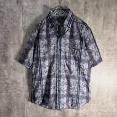 Men’s Big 半袖総柄シャツ M ボタンダウン リーフ柄 チェック柄のサムネイル