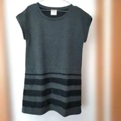 グレー 半袖チュニック裾レース重ね着