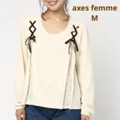 axes femme リボン付き　アイボリー　長袖トップス　ニット　M レース