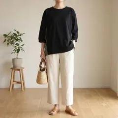 chocol raffine F 7分袖 Tシャツ 黒 切替 カーキのサムネイル