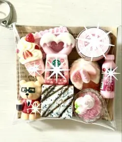 ガチャ詰めポーチ　カフェ風　デコレーションパーツ　デコパーツ　ピンク系