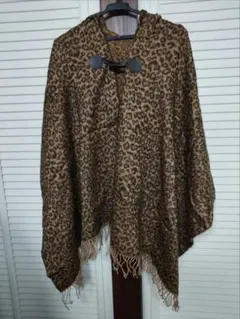ヒョウ柄 フード付きポンチョ ケープ
