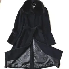 INCEDE アンゴラ混　ロングコート　ステンカラー　フォックスファー　L相当