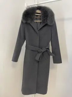 INÉD グレー FOXファー付きロングコートアンゴラ
