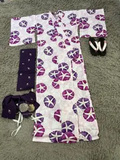 浴衣・帯セット 紫とピンクの花柄