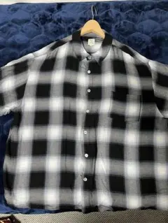 古着　チェックシャツ　　白黒