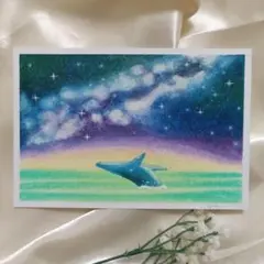 シャチと月 水彩画 絵手紙 原画 ハガキサイズ - メルカリ