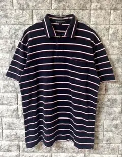 UNITED ARROWS マルチボーダー柄 半袖ポロシャツ ネイビーのサムネイル