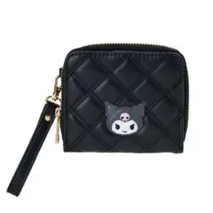 クロミ サンリオ キルティング黒二つ折り財布 キャラクター付き