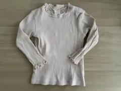 リブ編みフリル付き長袖カットソー ピンク