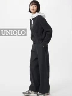 k0815 UNIQLO ブラッシュドジャージーワイドパンツ ダークグレー