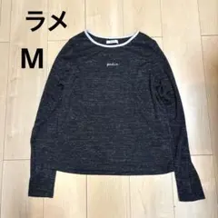 ラメ シアー クルーネック トップス カットソー ブラック M