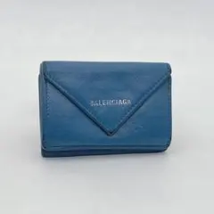 BALENCIAGA バレンシアガ ペーパーミニウォレット 三つ折財布 ブルー