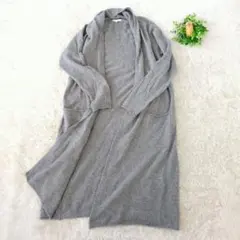 studio CLIP　ロングカーディガン　ニット　グレー　ウール混　L　羽織り