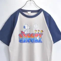 70s80sビンテージUSA製ARTEXスヌーピー水色リンガーTシャツ古着メンズ 