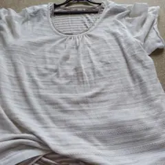 ストライプ 重ね着風半袖トップス 4L ホワイト