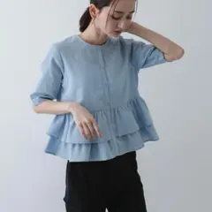 新品、未使用】UNFILO フィブリル ペプラムブラウスXL チャコール 