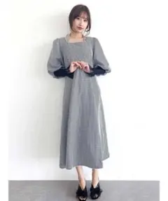 honey salonパフスリーブギンガムワンピース