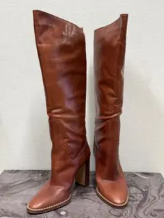 ZARA ブラウン レザー ウエスタンブーツ