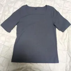 UNIQLO グレー 半袖 トップス M　ニット　リブ編み　ユニクロ