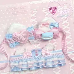 ぬい服　ハンドメイド　メイド　10cm ピンク　ヘッドドレス 水色 エプロン