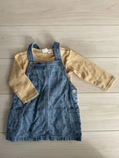 スヌーピー　ジャンパースカートとストライプトップスセット