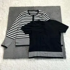 ♡【コムサイズム】L ボーダー アンサンブル 半袖ニット カーディガン 春秋