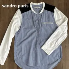 sandro paris　ブルーのストライプと異素材の長袖シャツのサムネイル