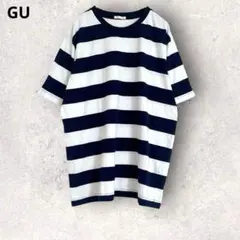 ジーユー　ボーダー柄半袖Tシャツ　L カジュアル　コットン100% ホワイト