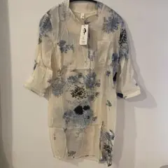 【新品】 花柄 シアー ワンピース 七分袖 透け感 ナチュラル L