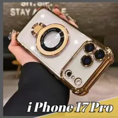 iPhone17 ケース Pro マグセーフ クリアケース リング付き ゴールド