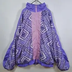 90s Wilson ナイロンジャケット XL 総柄 ネイティブ柄 台湾製 紫のサムネイル