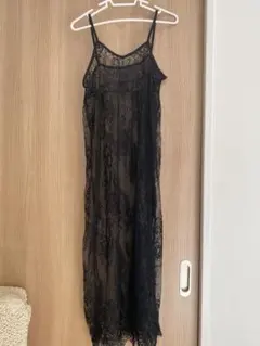 レース キャミワンピース ロング丈 ブラック