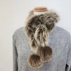 【美品】ファーロングマフラー ポンポン付き フォックスファー