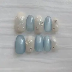 025ネイルチップ　マグネット　春ネイル　リボン　ブライダル　オーダー受付中