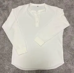 ワッフルヘンリーネックTシャツ/長袖ホワイト