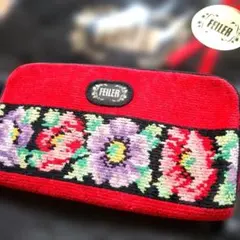 FEILER 花柄刺繍 財布 赤