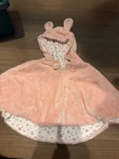 ミキハウス　ベビーポンチョ うさぎ耳 ピンク 花柄（70-90㎝）