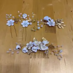 エレガントなホワイトフラワー ヘアコームセット