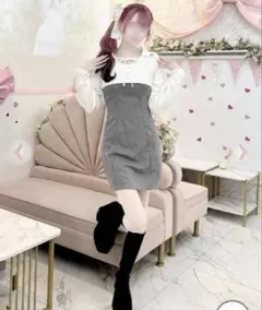 HONEY MEW アイボリー 半袖 ワンピース ツイード バックリボン - メルカリ