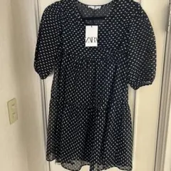 新品未使用タグ付き★ ZARA ドット柄 七分袖 フレアワンピース　2way