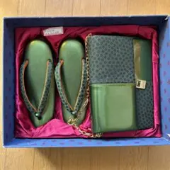和装用バッグ/緑色 花柄鼻緒サンダル/草履セット/草履バッグセット