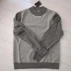 ジグザグパターン ビジュー付きニットセーター