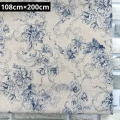 綿麻生地 花柄 ブルー 108cm×200cm