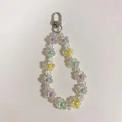 スマホストラップ ビーズキーホルダー ハンドメイド 花